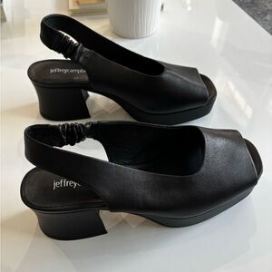 Jeffrey Campbell Leather Black Peep Toe Heel Slingback High Vamp Shoe 8 Y2K 90s